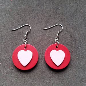 Lovely Heart 1 Round Earrings, Love earrings, Leather heart earrings, gifts for her image 3