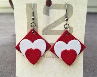 Geometric Heart Earrings, Leather heart earrings, Heart earrings, gifts for her