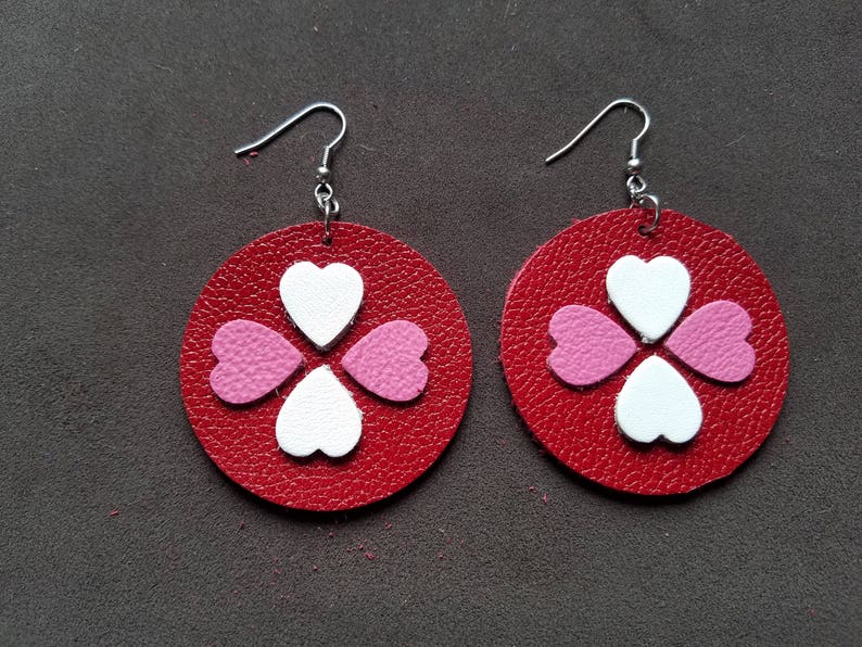 Valentine's Day Heart 2 Earrings, Love Earrings, Leather Heart Earrings