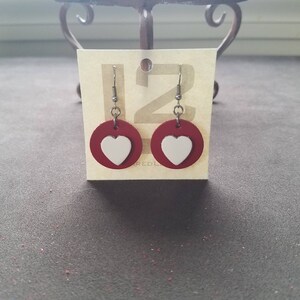 Lovely Heart 1 Round Earrings, Love earrings, Leather heart earrings, gifts for her image 4