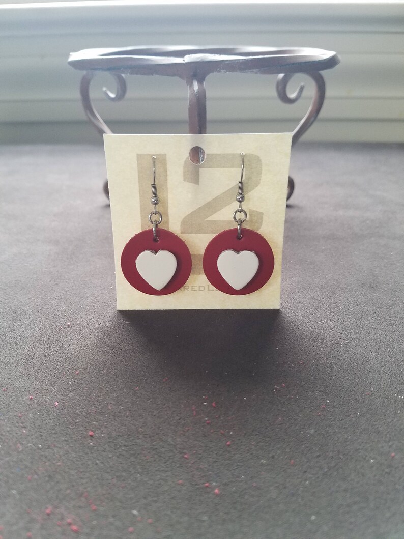 Lovely Heart 1 Round Earrings, Love earrings, Leather heart earrings, gifts for her image 4