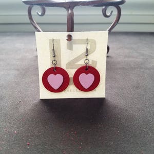 Lovely Heart 1 Round Earrings, Love earrings, Leather heart earrings, gifts for her image 5