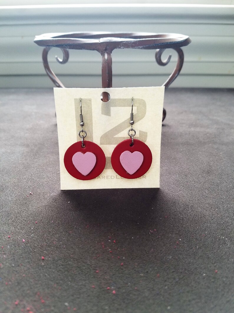 Lovely Heart 1 Round Earrings, Love earrings, Leather heart earrings, gifts for her image 5