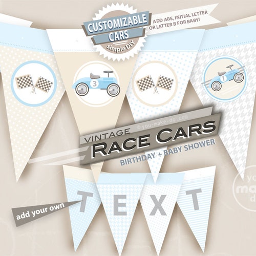 Vintage Race Car Banner Race Car 1st Birthday Retro Race Car Etsy