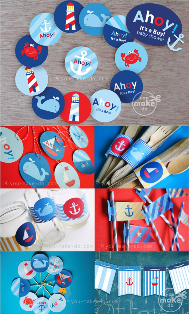 Instant Download Ahoy It S A Boy Nautical Baby Shower Etsy