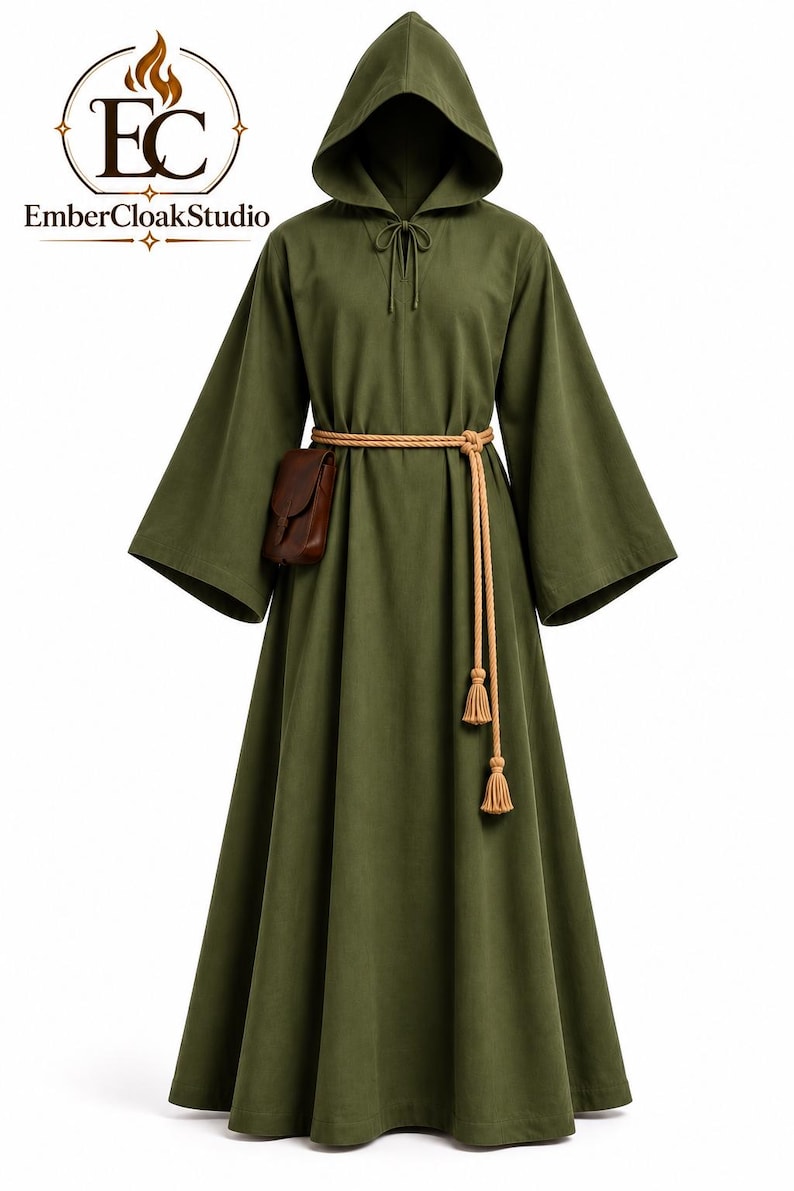 Hooded Monk Robe Costume, Medieval Cleric Cloak, Fantasy Cosplay Outfit ...