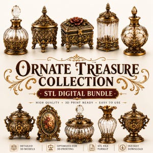 Coleção de tesouros ornamentados | Pacote STL antigo (Download digital)