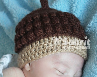 Engels PATROON Instant Download Acorn Hat pasgeboren tot peuter maten baby gehaakte muts herfst foto Prop