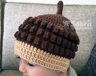 English PATTERN Instant Download Acorn Hat Newborn to Toddler Sizes baby Crochet Beanie Fall Photo Prop