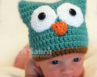 PATTERN Instant Download Owl Hat Newborn baby Shower Gift Crochet Beanie Photo Prop