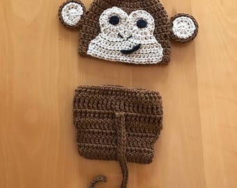 PATROON Instant Download Monkey Hat en luier Cover pasgeboren baby shower cadeau gehaakte muts foto Prop