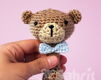PATRÓN Descarga instantánea Pajarita Osito de peluche Sonajero de crochet para bebé