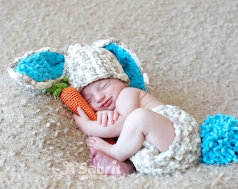 Instant Download PATTERN Newborn Bunny Outfit & Carrot Crochet Photo Prop Easter