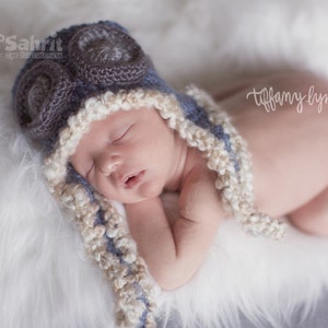 PATTERN Instant Download Pilot Hat Newborn baby Shower Gift Crochet Beanie Photo Prop image 1