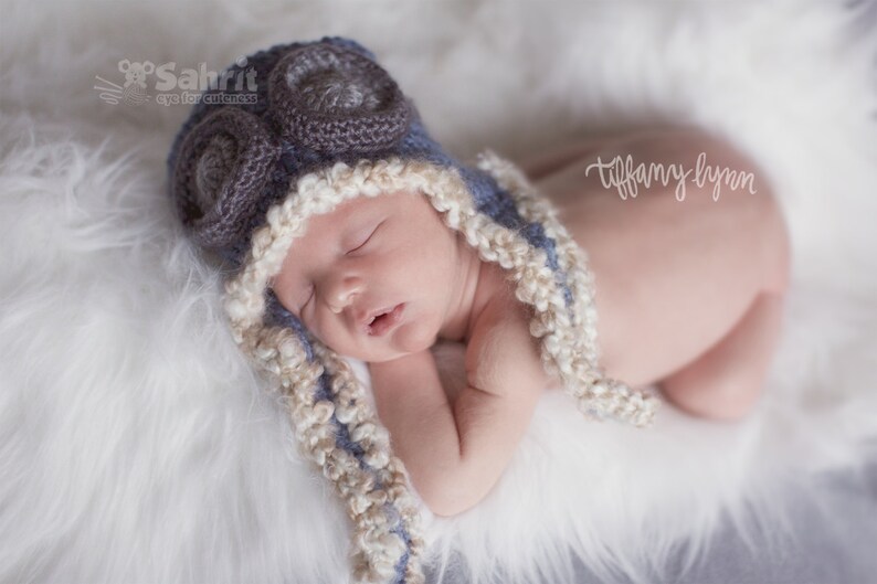 PATTERN Instant Download Pilot Hat Newborn baby Shower Gift Crochet Beanie Photo Prop image 1