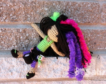 English PATTERN Instant Download Kara the Climber Crochet Amigurumi Doll with Rock