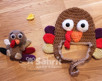 BUNDLE Instant Download Pattern Tompkin the Turkey and Baby Hat Crochet Set Thanksgiving