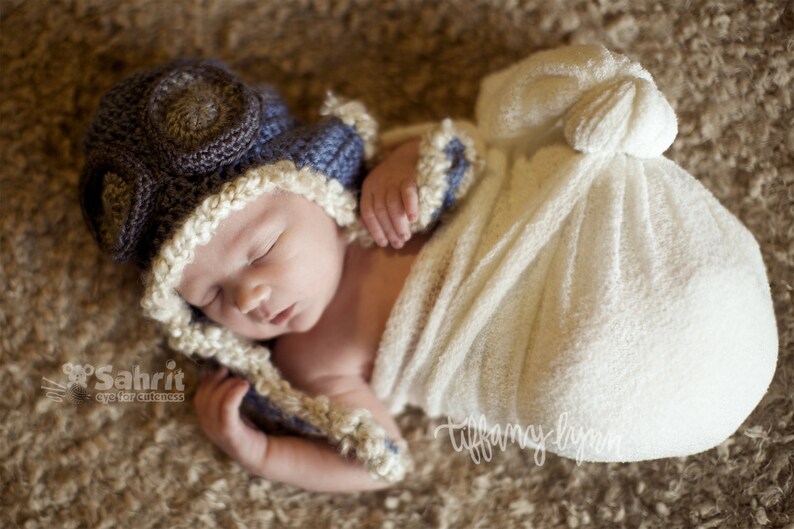 PATTERN Instant Download Pilot Hat Newborn baby Shower Gift Crochet Beanie Photo Prop image 2