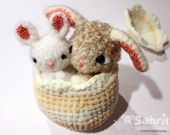 Special SALE Instant Download PATTERN Pearls and Bubbles the Bunnies in Easter Egg Gift Crochet Amigurumi Rabbit