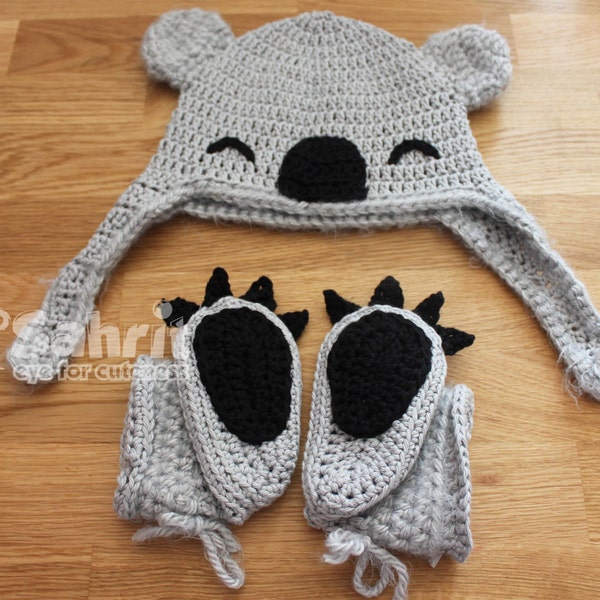 PATTERN Instant Download Koala Hat and Booties baby Crochet Halloween Photo Prop Shower Gift