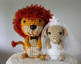 PATRÓN Descarga instantánea Adorno de boda de león y cordero tan lindo Crochet Amigurumi
