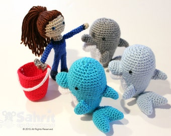 BUNDLE Instant Download PATTERN Molly the Dolphin Trainer and the O-so-Cute Goose Shaka Lily Crochet Amigurumi doll