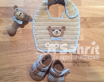 PATRÓN Descarga instantánea BEARY Lindo Bebé CONJUNTO Patucos y Sonajero de Ganchillo
