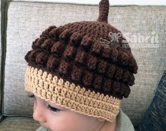 English PATTERN Instant Download Acorn Hat Newborn to Toddler Sizes baby Crochet Beanie Fall Photo Prop