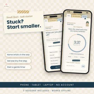 App per la lista delle cose da fare ogni giorno, un modo semplice per iniziare le attività con piccoli passi iniziali e un timer per la concentrazione contro la procrastinazione.