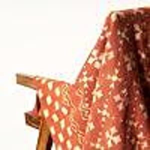 Rust Red Woven Throw Blanket, Boho Geometric Pattern with Fringe