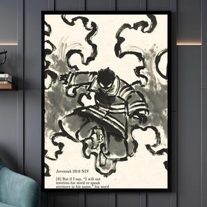 Grafika postaci diabła z płomieniem, plakat anime w stylu Fire Force, dekoracja ścienna do sypialni, wydruk