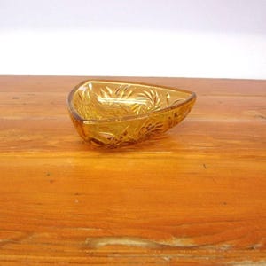 Vintage Hazel Atlas Amber Glass Candy Dish Triangle Serving Bowl