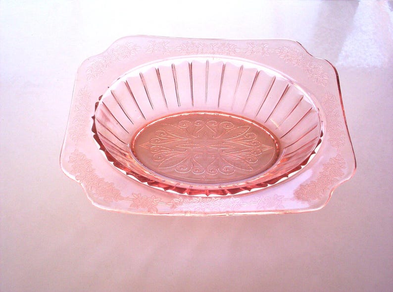 Vintage Jeannette Adam pink depression glass oval vegetable serving bowl image 1