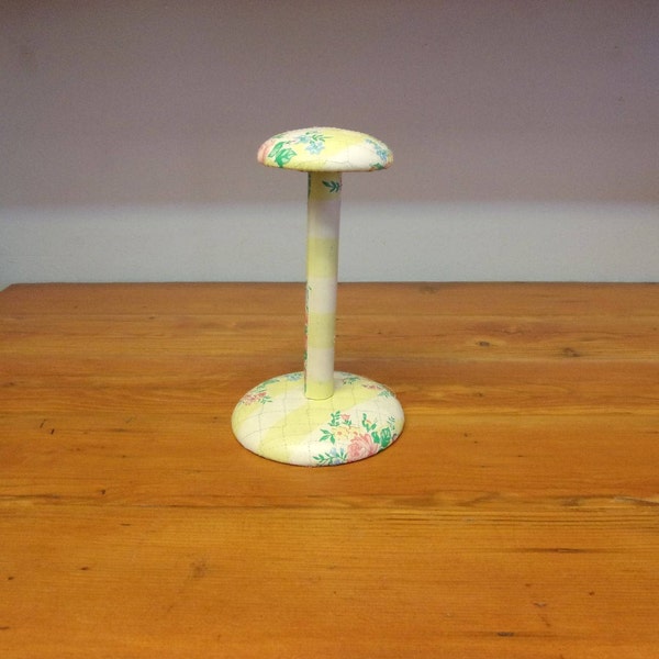 Vintage hat stand yellow floral plastic covered wood shabby chic hat display rack 002WE