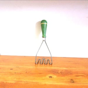 Vintage Potato Masher with Green and White Band