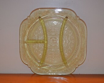Vintage Federal Madrid amber Depression Glass grill plate pressed glass grill plates