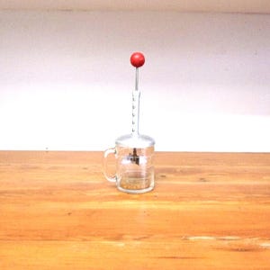 Vintage Hazel Atlas red knob handle food chopper kitchen gadget, retro kitchen tools