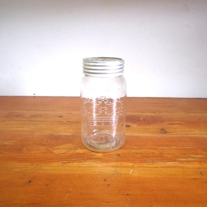 Vintage Crown Mason Jar with metal band and glass lid 004