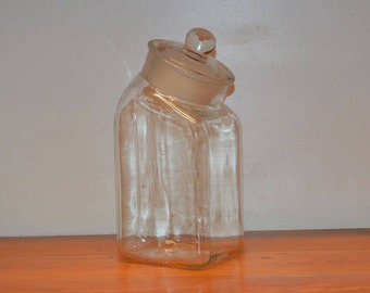 Vintage glass apothecary jar slanted top tall medium square jar kitchen storage jar