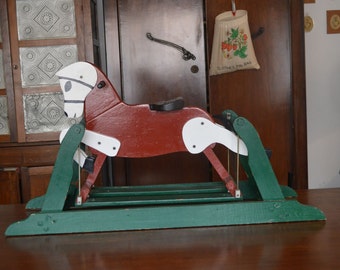 Vintage rocking horse, glider horse, wood horse, wooden horse, nursery decor 001WE