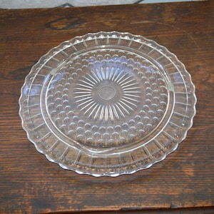 Vintage cake plate Anchor Hocking Sunflower glass cake plate pressed glass cake stand