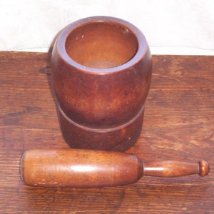 Antique primitive wood mortar and pestle, wood masher apothecary kitchen primitives WE001
