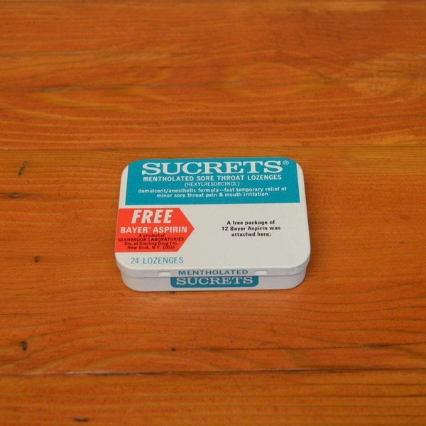 Vintage Sucrets tin medicine cabinet decor first aid medical advertising