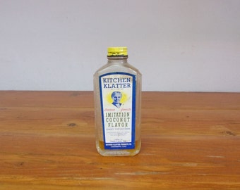 Vintage Kitchen Klatter Coconut Flavor Extract Bottle apothecary glass jar kitchen decor
