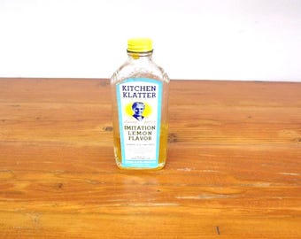 Vintage Kitchen Klatter Lemon Flavor Extract Bottle apothecary glass jar kitchen decor