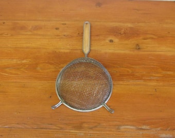 Vintage metal strainer, sifter, colander, kitchen primitives, rustic decor, wall hanging