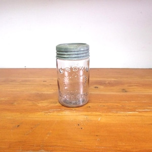 Vintage Crown Imperial Pt Mason Jar with metal band and glass lid 010