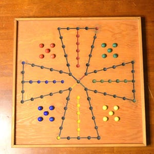 Vintage Ludo Marble board game Strategy Chinese Checkers wood board game with marbles