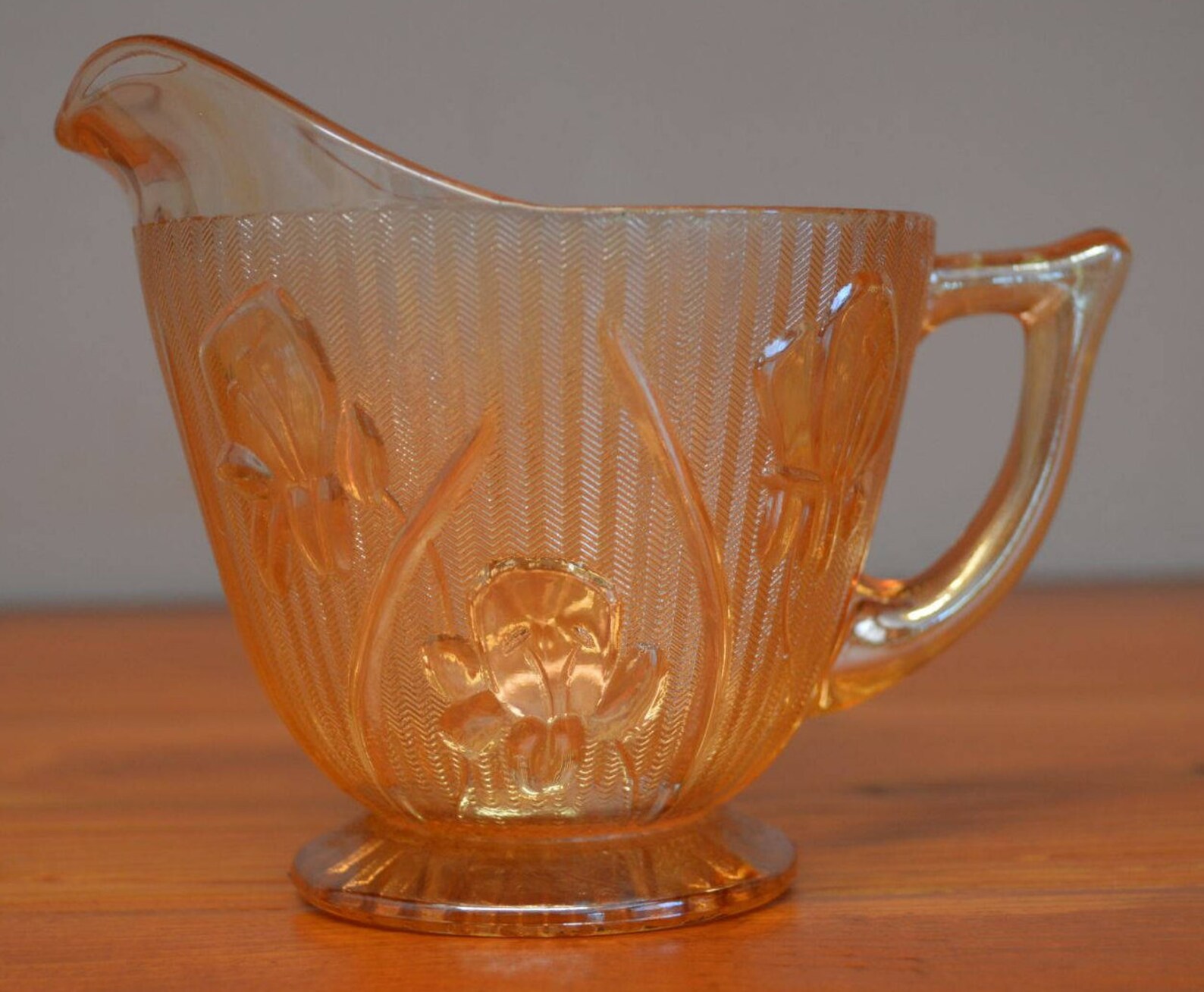 Vintage Iris and Herringbone Creamer Iridescent Marigold