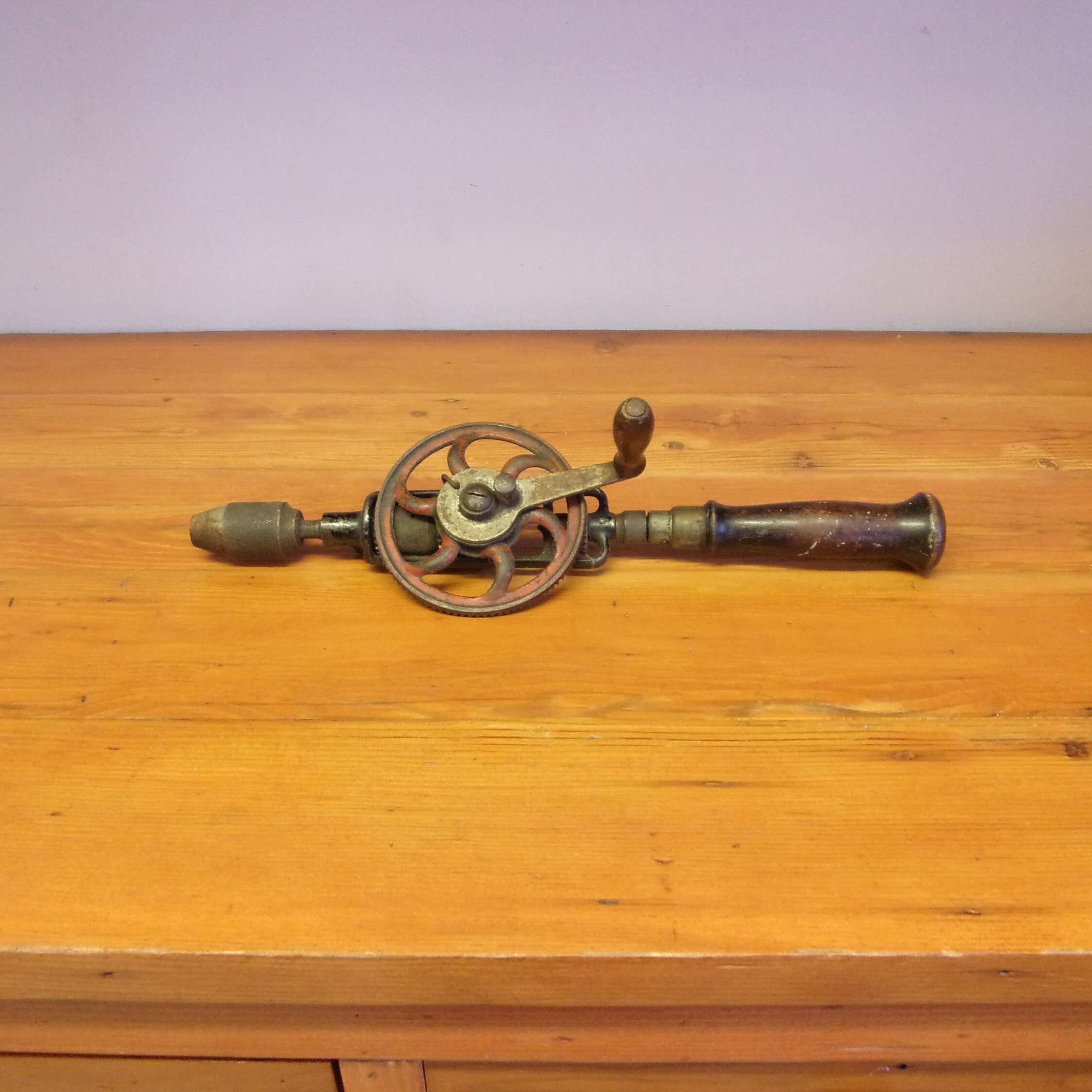Vintage Squire Egg Beater Hand Drill, Wood Handles 